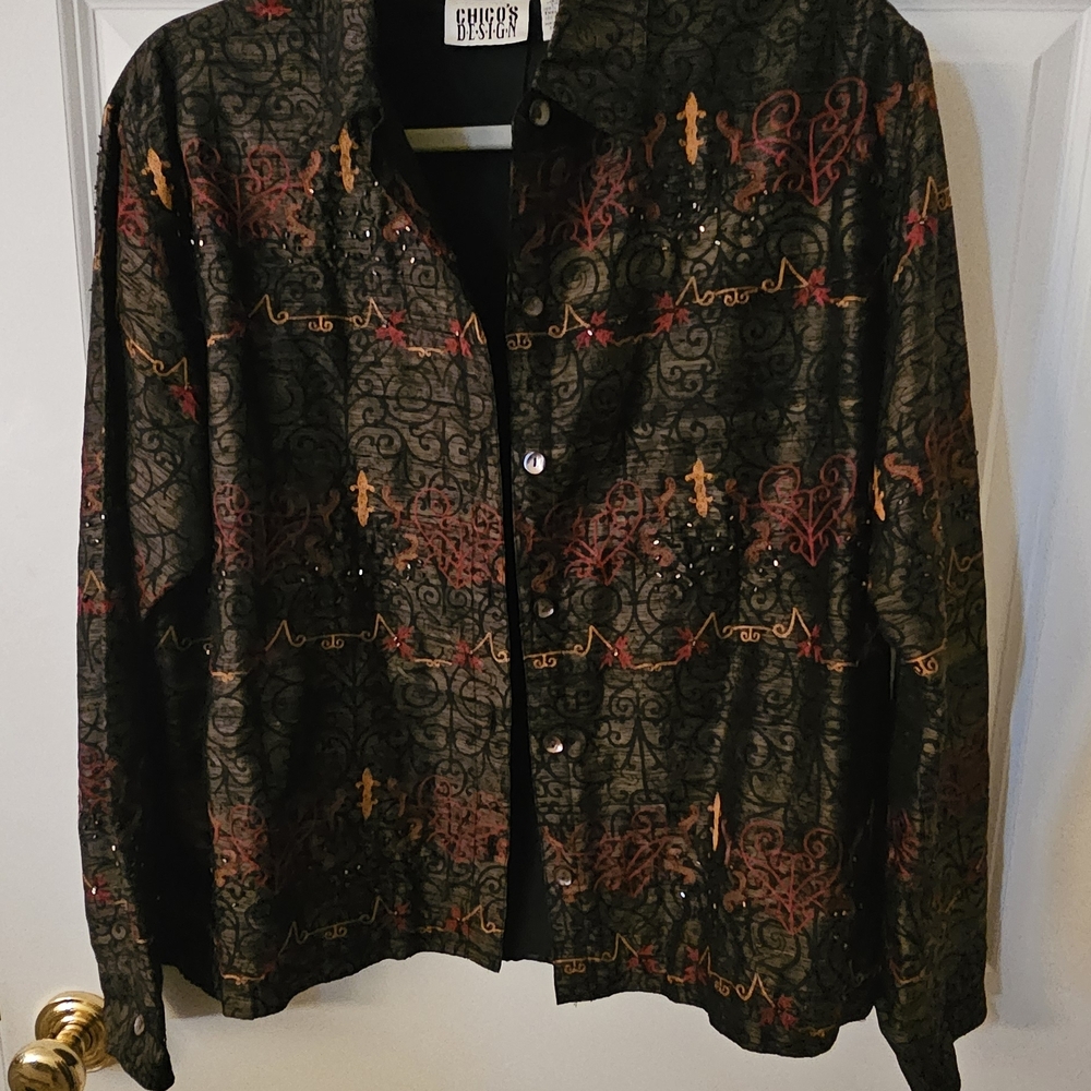 Chico's Design Silk Embroidered And Beaded Blazer